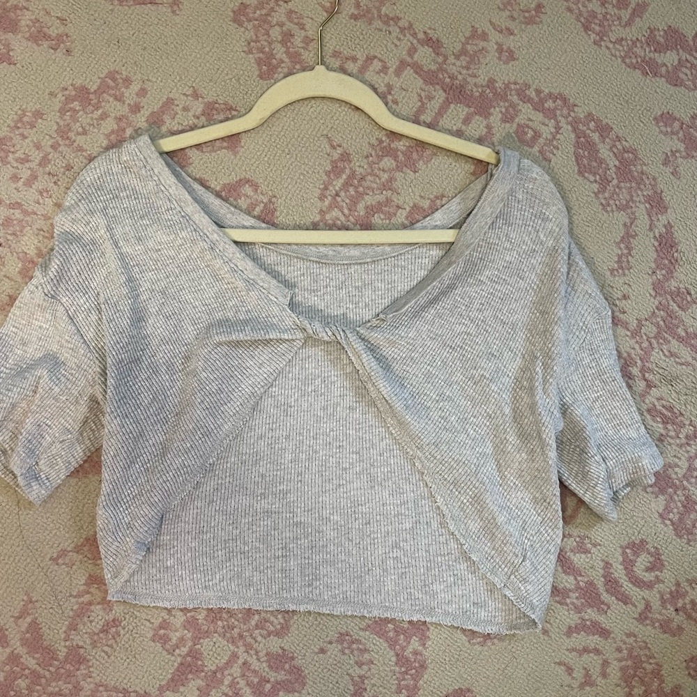 Arie Grey Waffle Twisted Croptop